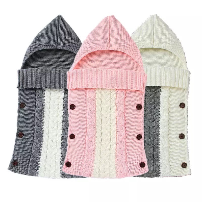 Grey Pink Crib Baby Cart Envelope Crochet Sleeping Bag for Babies 74x35cm